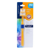 Arm & hammer fresh 360 degree dog toothbrush with yellow and blue handle and coconut oil-based formula for long lasting clean