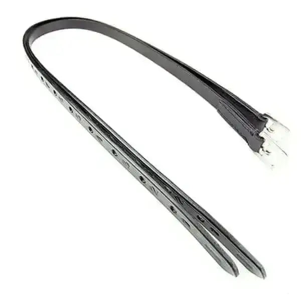 Black leather ascot childrens stirrup leathers with silver buckle and evenly spaced holes 32 inch short stirrup leathers