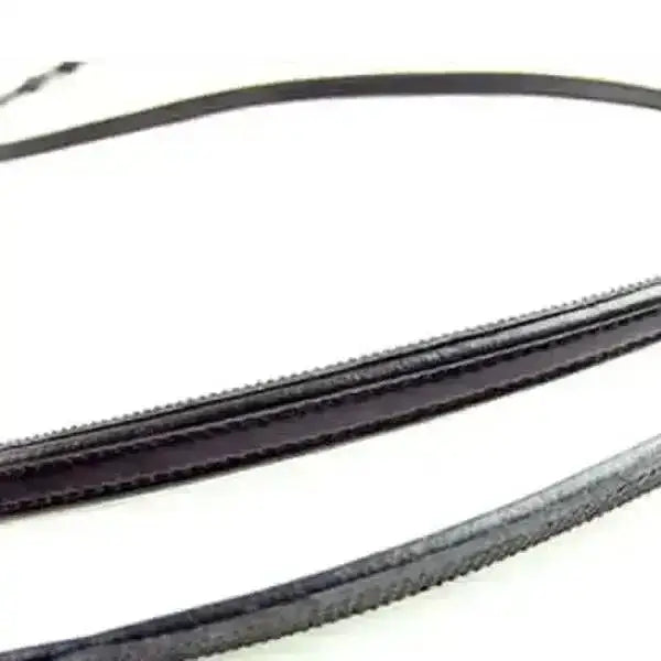 Black rubber belt with textured ribbed surface for ascot leather dressage reins with hook stud detail