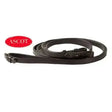 Black plain leather reins with stainless steel fittings reinforced stitching and a sturdy metal buckle