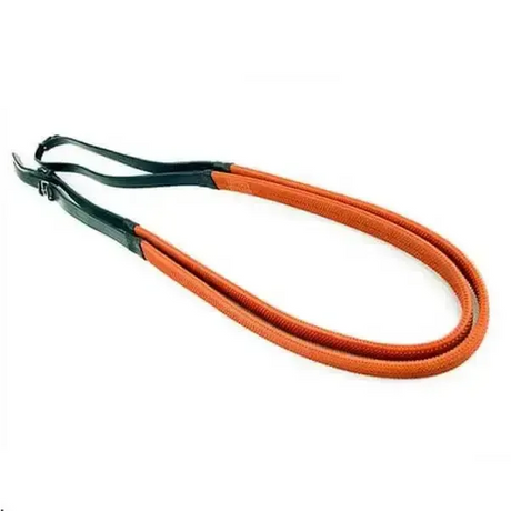 Ascot Pony Race Reins With Rubber Grips Orange On Havana 16Mm / 5/8" Pony Reins