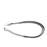 Black leather ascot race reins with stainless steel buckle and race rubber grip designed for national hunt riding