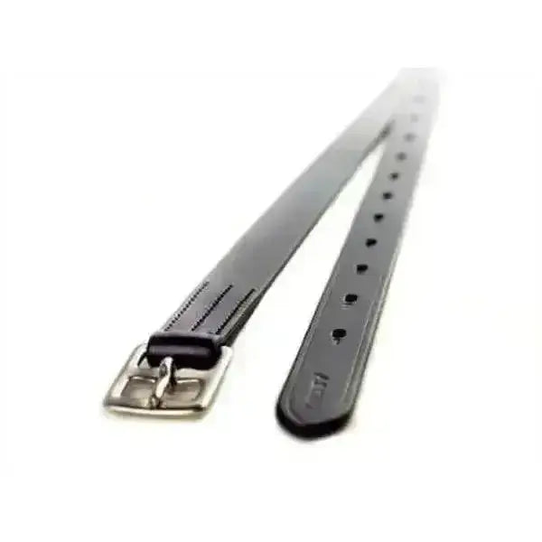 Black leather ascot youths stirrup leathers 48inch with silver buckle and evenly spaced holes for quality stirrup butt