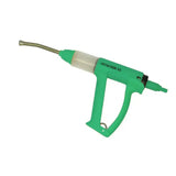 Green plastic-handled attacker drench pour-on gun with clear reservoir metal nozzle and dial-a-dose selector for easy dosing