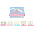 A set of five pairs of soft pastel baby unicorn socks gift box featuring adorable cartoon unicorns with rainbow manes