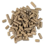Brown cylindrical pellets of badminton country cubes animal feed or biomass fuel made from natural materials