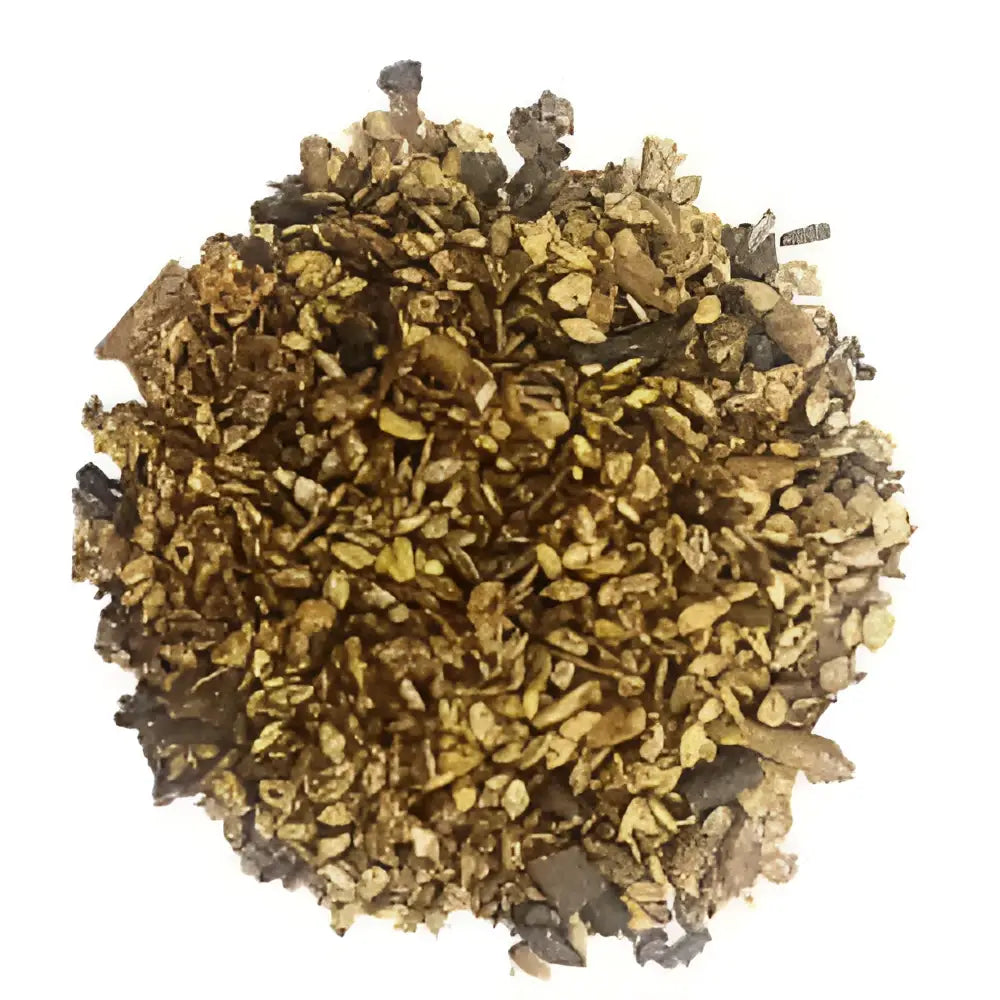 A pile of golden brown granola clusters with oats nuts and dried fruit in badminton hi yield goat mix highly palatable lightly molassed