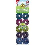 Bags on board refill rolls of patterned pet waste bags in vibrant colors for cleaning large dogs droppings easily