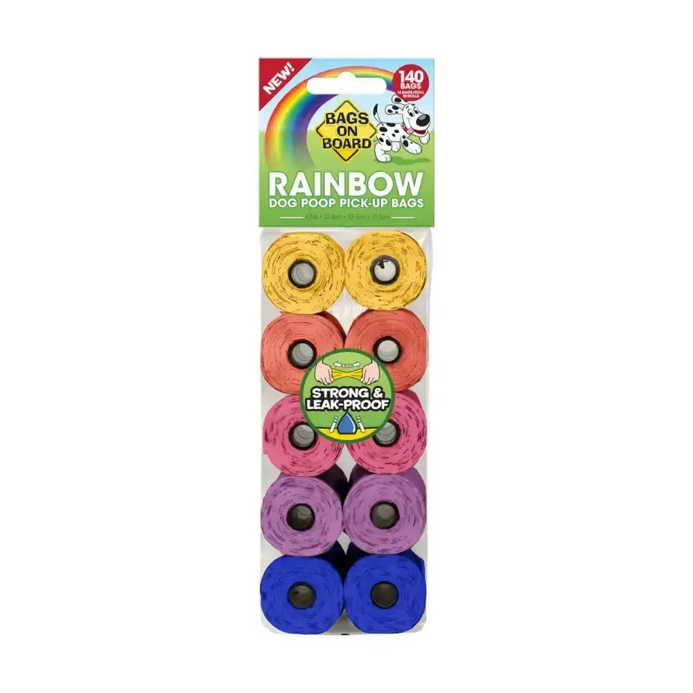 Bags on board refill rolls with 140 rainbow pet waste bags featuring strong leak-proof design for large dogs droppings
