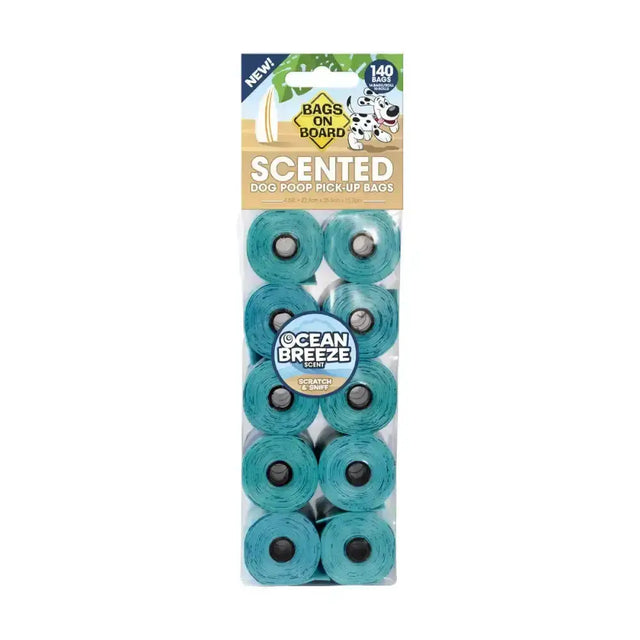 Teal bags on board board scented refill rolls in ocean breeze scent with larger bag size in clear plastic pack
