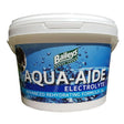 White plastic bucket with blue label of baileys aqua aide advanced electrolyte supplement 2kg for competition working horses