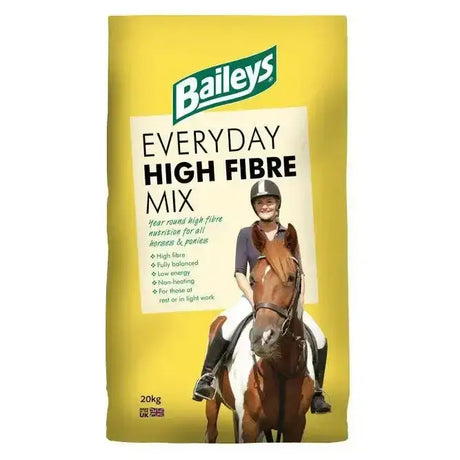 Yellow bag of baileys everyday high fibre mix low energy coarse mix for horses and ponies showing front label