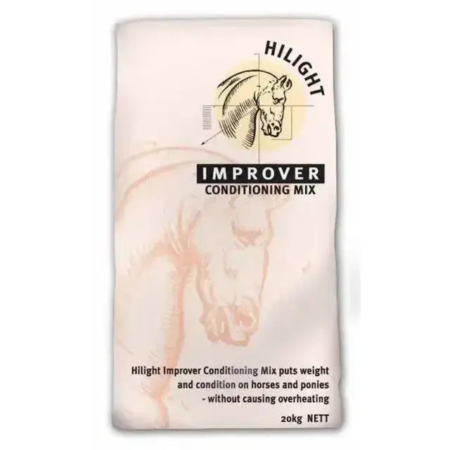Beige bag of baileys hilight improver conditioning mix with stylized horse and black text on packaging