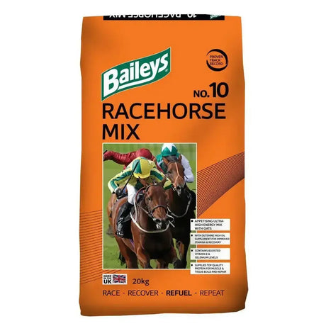 Baileys no 10 racehorse mix in 20kg orange bag high energy horse feed with oats vitamins and selenium for equestrian use