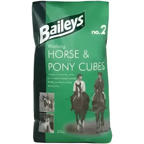 Green and black bag of baileys no 2 barley-free working cubes perfect all round pony cubes horse feed 20kg pack
