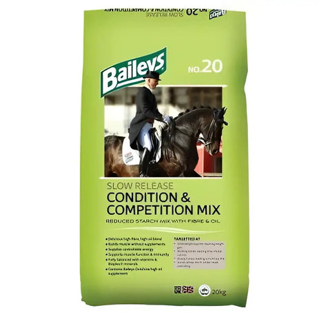 Baileys no 20 condition and competition mix 20kg with slow release calories high oil in vibrant green bag for horses