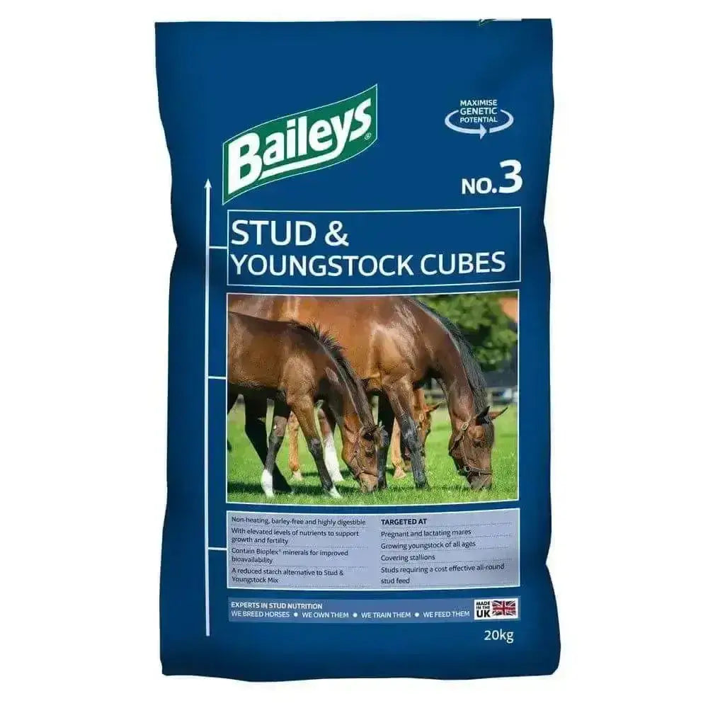 Baileys no 3 stud and youngstock cubes horse feed 20kg bag blue lower starch alternative youngstock mix