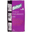 Purple baileys no 6 all-round endurance mix horse feed bag with black and white horse racing image and slow release energy