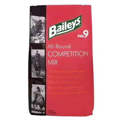 Baileys no 9 all-round competition mix horse feed 20kg bag red and black nutrient dense mix with vintage equestrian design
