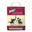 Baileys Outshine high oil supplement in maroon and cream bag with horse rider illustration for outstanding coat shine