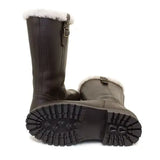 Dark brown bareback footwear alaska storm waterproof boots with cosy sheep wool lining and rugged black soles