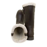 Dark brown bareback footwear alaska storm waterproof boots with cosy sheep wool shearling lining and side zipper