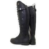 Bareback footwear andalucia boots black show the back with sleek tall black leather design laces side zipper and sheepskin insole