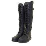 Bareback footwear andalucia boots black leather knee-high with laces buckle strap and sheepskin insole moisture wicking