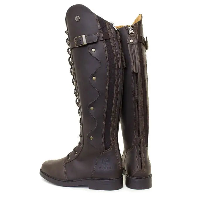 Dark brown leather bareback footwear andalucia boots brown with lace-up front rear opti zip and metal studs