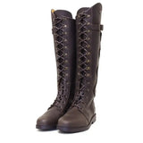 Dark brown leather andalucia boots brown with lace-up front, metal eyelets, and rear opti zip from bareback footwear