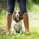 Brown leather lace-up bareback footwear andalucia boots desert with brass eyelets and rear opti zip