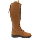 Back view of tan leather bareback footwear andalucia boots desert with dark brown laces and rear opti zip