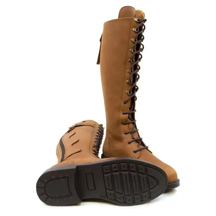 Tan leather knee-high andalucia boots desert with dark brown laces and rear opti zip from bareback footwear