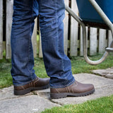 Bareback footwear bronx boots in brown nubuck leather with tan stitching and rugged anti-slip sole for work use