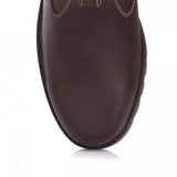 Dark brown leather bareback footwear bronx boots with visible stitching and anti slip sole boots design