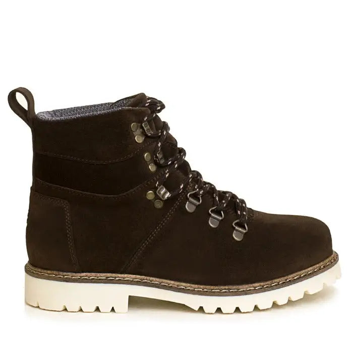 Dark brown italian suede chicago waterproof boots by bareback footwear chicago with silver eyelets and white rubber sole