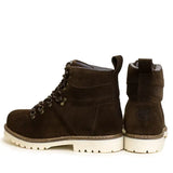 Brown suede bareback footwear chicago waterproof boots with white rubber sole and black laces in italian suede