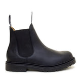 Black leather bareback footwear detroit steel toe cap work boots with elastic side panels and rugged sole