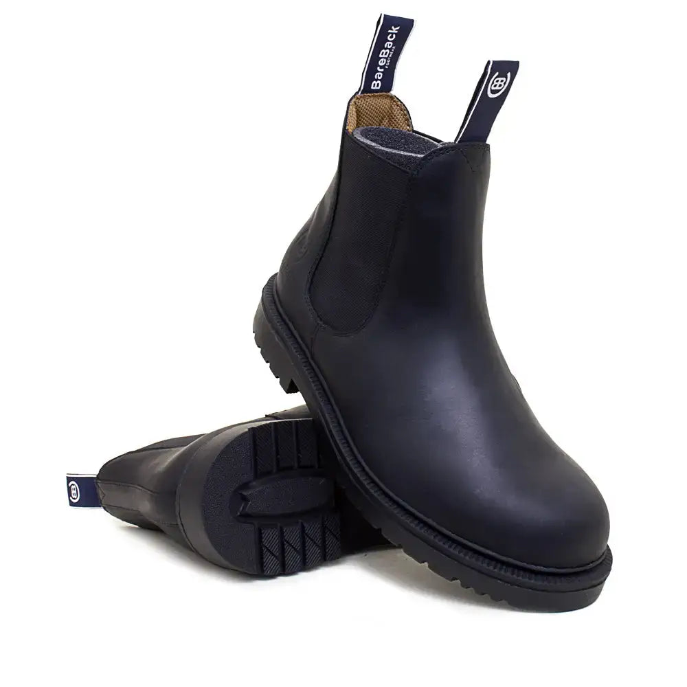 Black leather chelsea boots with sturdy rubber soles and pull tabs from bareback footwear detroit steel toe cap work boots