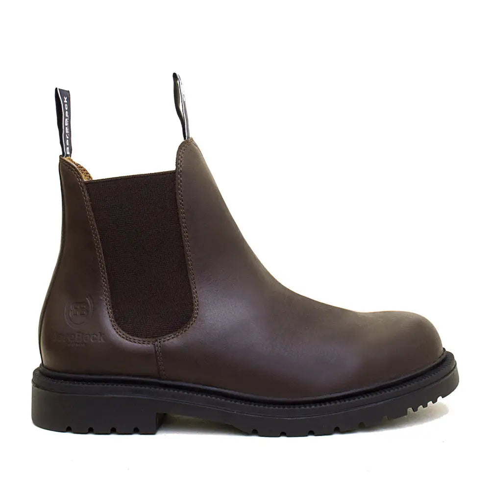 Brown bareback footwear detroit steel toe cap work boots with leather chelsea style and black rubber sole