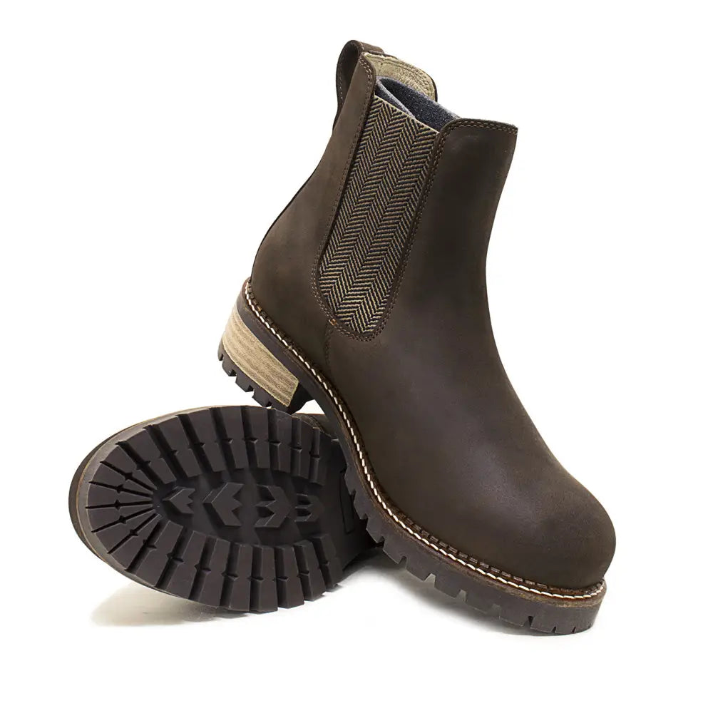 Dark brown bareback footwear franklin chelsea boots with premium nubuck leather and herringbone elastic side panel