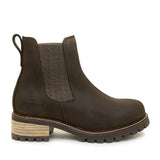 Dark brown leather franklin chelsea boots by bareback footwear with herringbone elastic side panel and textured heel