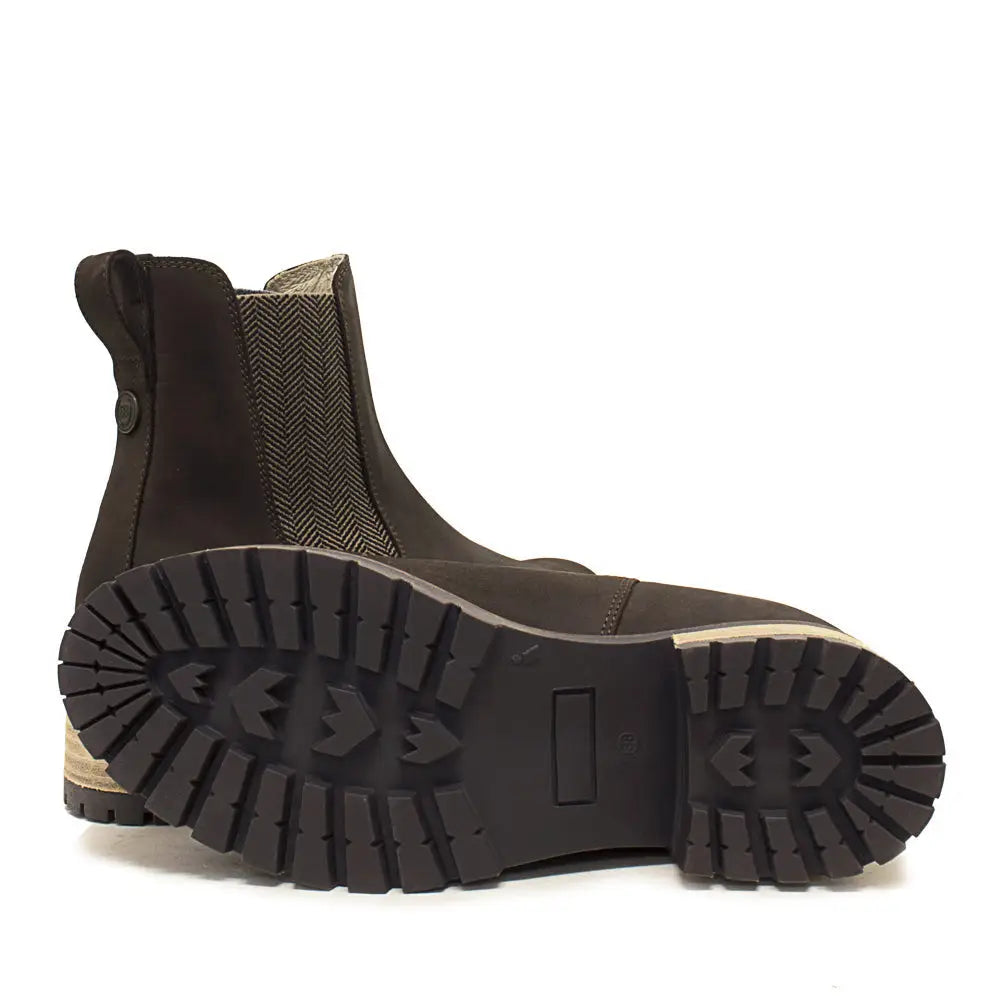 Dark brown suede franklin chelsea boots by bareback footwear with premium nubuck leather and herringbone elastic panel