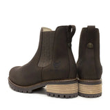 Dark brown suede franklin chelsea boots with herringbone elastic side panel and stacked leather sole by bareback footwear