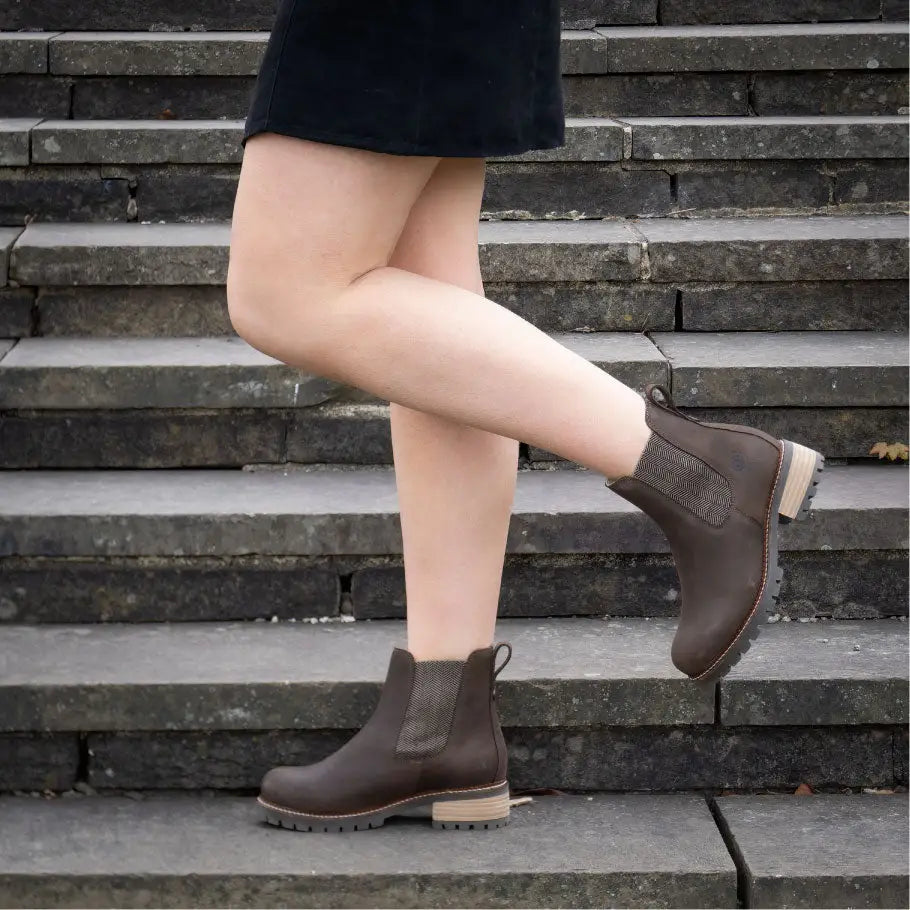 Brown leather franklin chelsea boots with textured mesh panel and chunky light sole by bareback footwear franklin premium nubuck leather