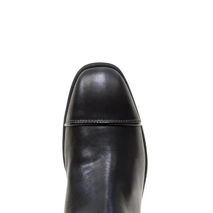 Black leather georgia long riding boot with square toe and subtle stitching from bareback footwear georgia nubuck stretch