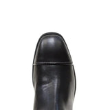 Black leather georgia long riding boot with square toe and subtle stitching from bareback footwear georgia nubuck stretch