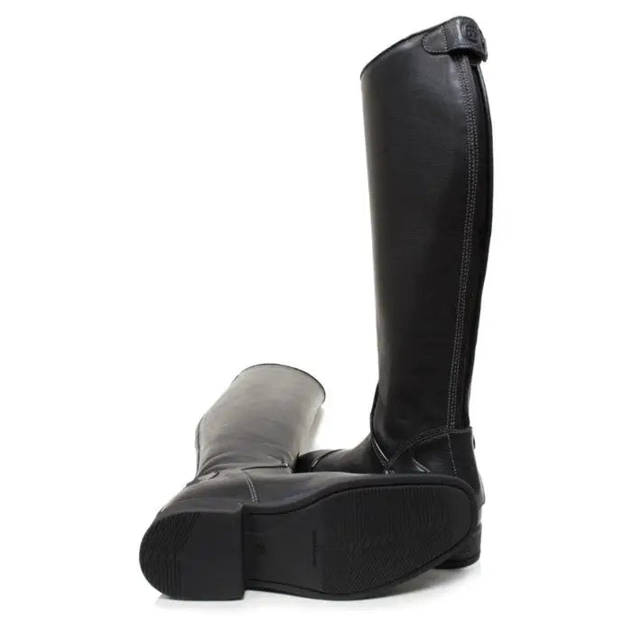 Back view of bareback footwear georgia long riding black leather boots with nubuck stretch and rear zipper