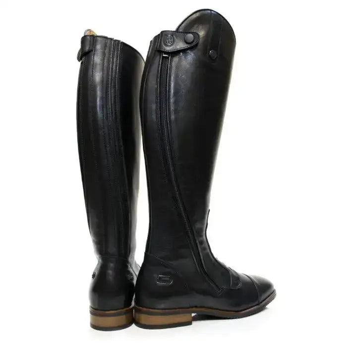 Black leather bareback footwear graceland long riding field boots with sleek glossy finish and side zippers