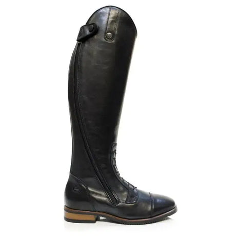 Black leather bareback footwear graceland long riding field boots with side zipper and front laces